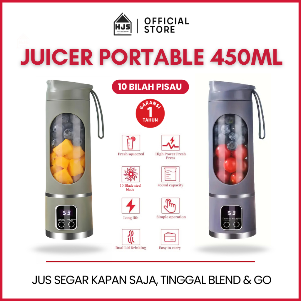 HJS Mini Electric Juicer 450ML Digital Display Blender Portable Chargeable Electric Smoothie Maker