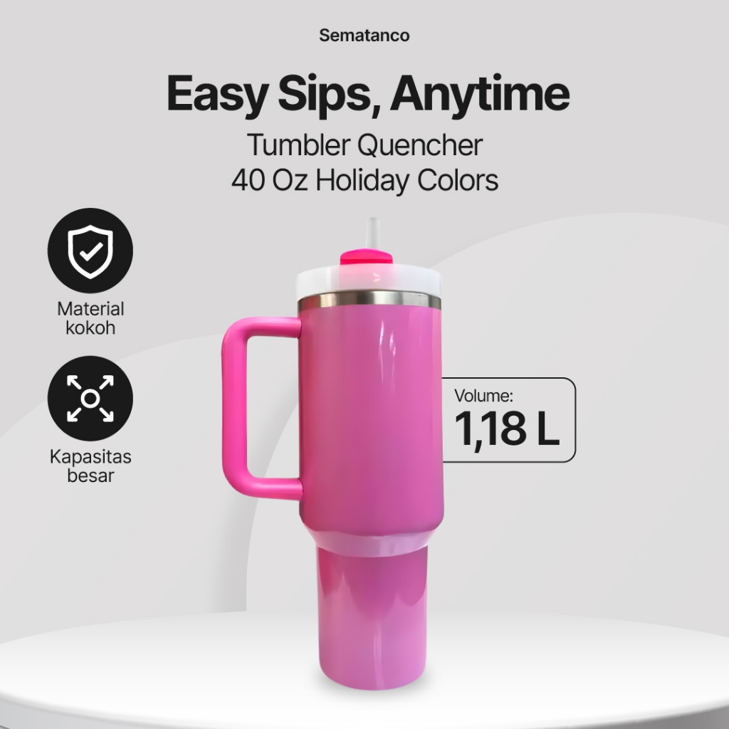 Tumbler Stainless Jumbo 40 Oz Double Wall Minimalis Kapasitas Besar 1.18L Tahan Panas Dingin Pink Fa