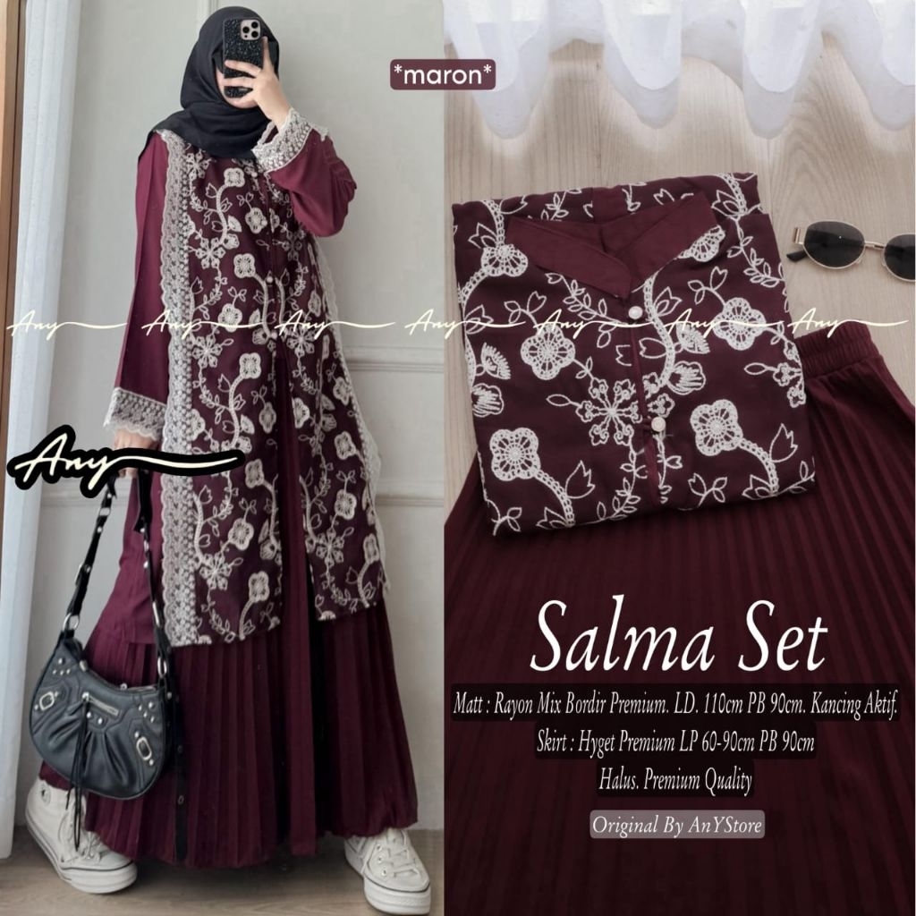 salma set tunik rayon rok plisket  | Ocha set daily by any | setelan tunik bordir mix kulot katun st