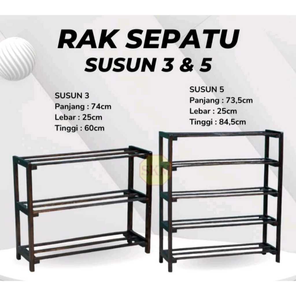 Rak Sepatu 3 susun / 5 susun Rak sepatu Full Kayu Kokoh / Rak sepatu Mini