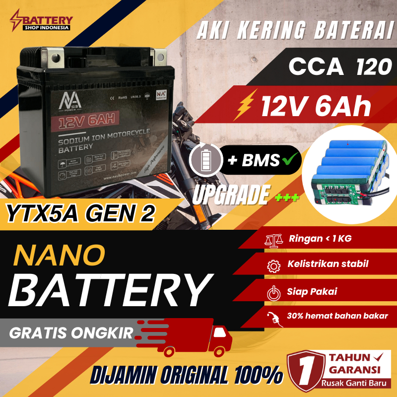 Aki Kering Motor GTZ6V 12V 6Ah Sodium Ion Aki Beat Vario PCX NMAX Aerox Satria Nano Battery Original