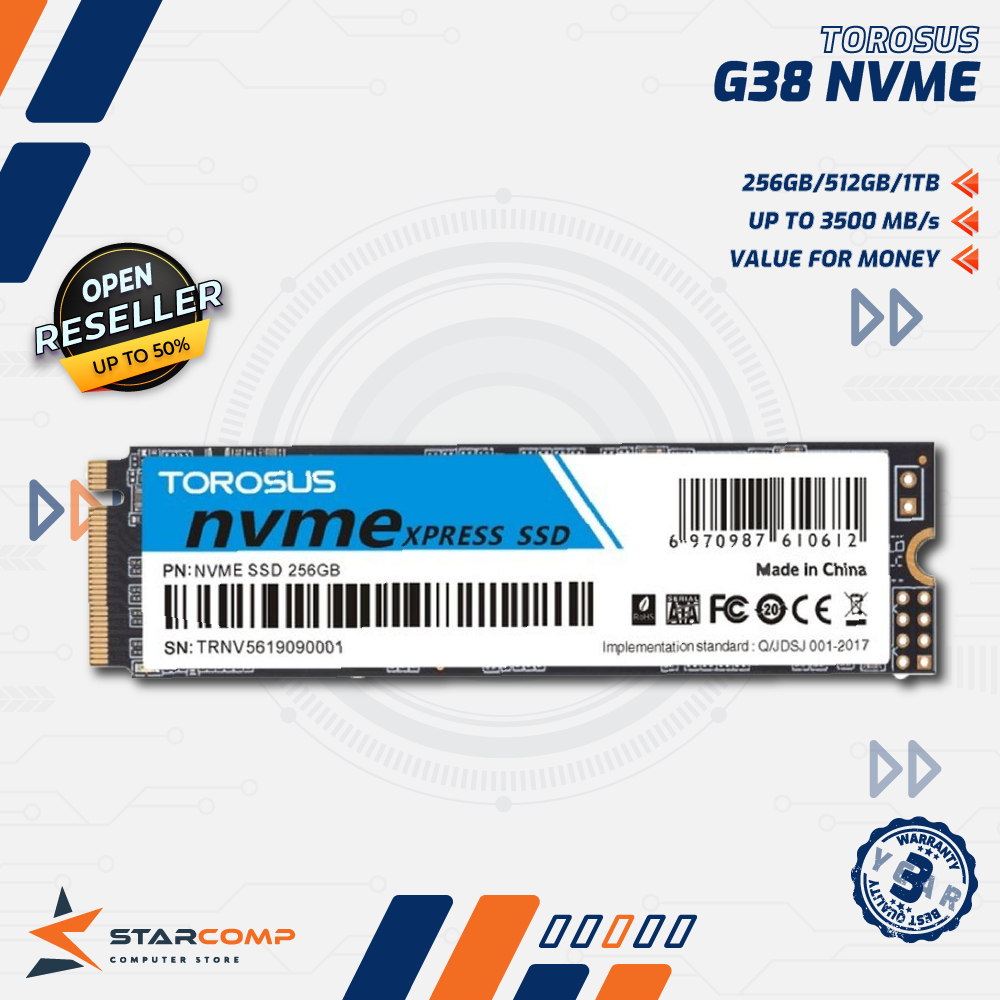 TOROSUS G38 NVMe PCIe Gen3 X4 SSD - 256GB / 512GB Solid State Drive
