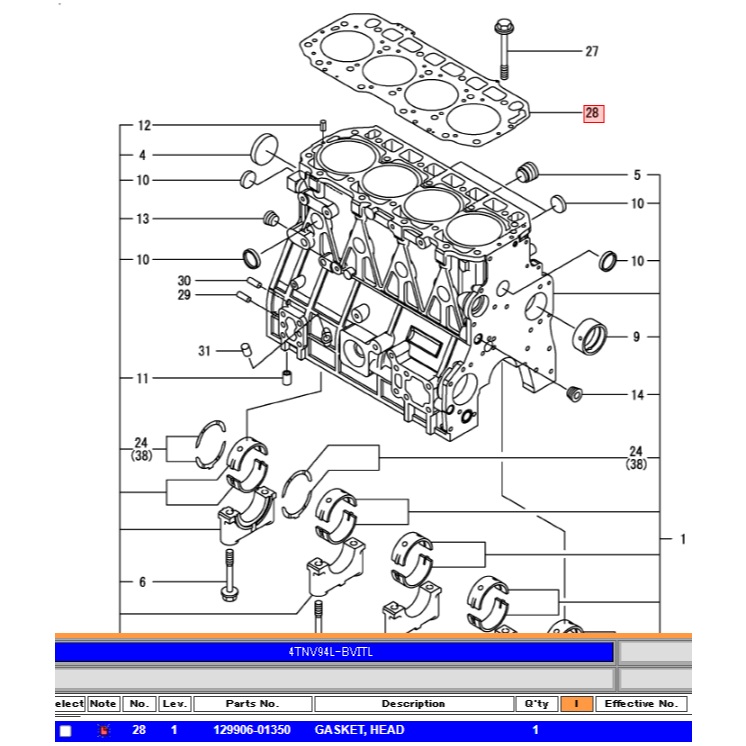 Gasket head Yanmar 4TNV94 129906-01350 Original