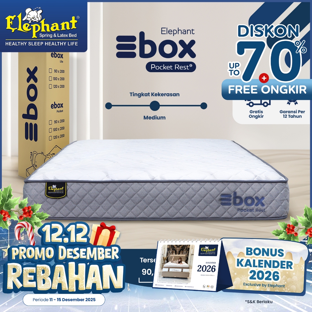 Ebox Pocket Kasur Springbed In a Box Pocket Spring Elephant / Kasur Springbed Vacum
