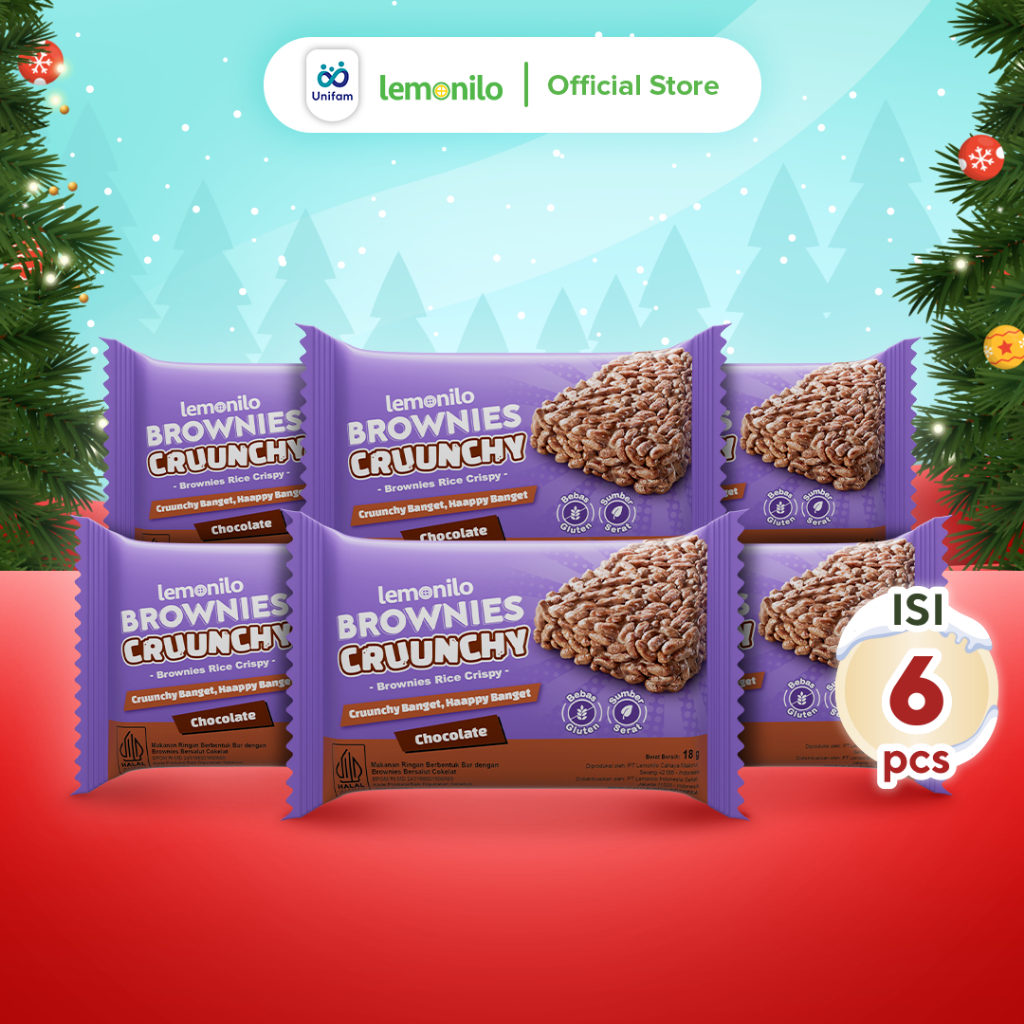 6 Pcs Lemonilo Brownies Crunchy Coklat - Snack Lemonilo Brownies 18 Gr