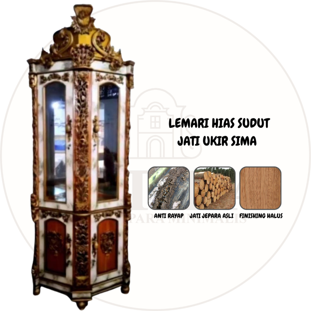Lemari Hias Sudut Jati Ukir Sima | Lemari Hias Sudut Jati Asli Jepara Murah Palembang