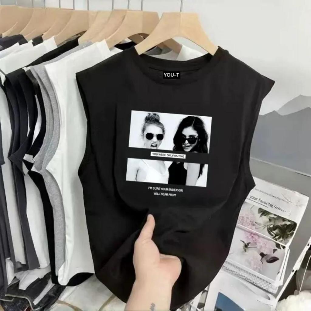 BASIQUE-"GIRLS"/Kaos atasan wanita korea style/baju oversize Premium Tanpa Lengan/atasan katun bangk