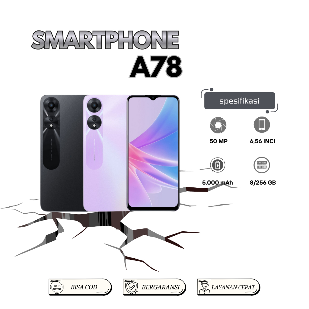 HP OPPO A78 5G RAM 8/256GB KAMERA 50 MP LAYAR 6.56 INCI ORIGINAL GARANSI 1 TAHUN