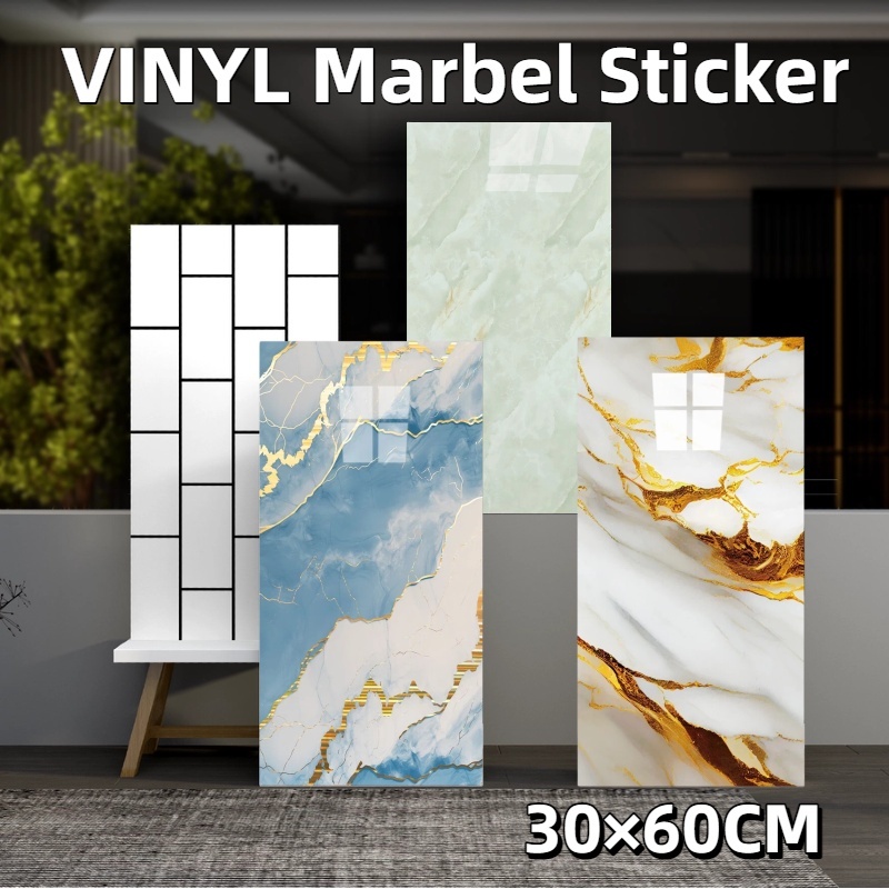 [30cmx60cm]Stiker Dinding Motif Marmer Tahan Air Estetika Mewah | Stiker Keramik Dapur Dekorasi Dind
