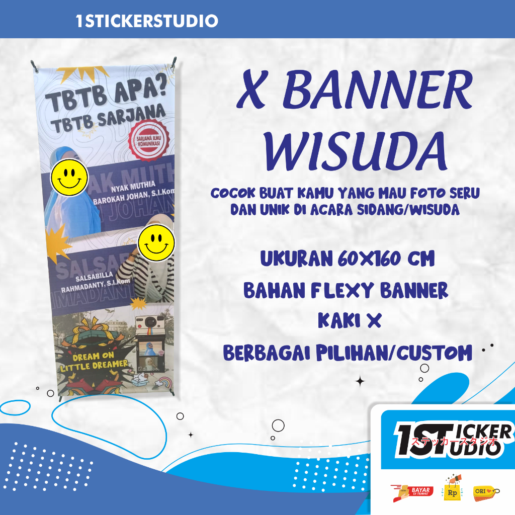 Banner/Spanduk Wisuda Lucu dan keren Termasuk Rangka X