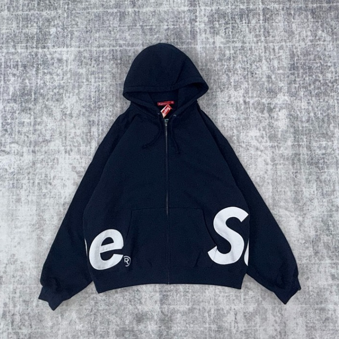 Supreme Big Logo Zip Up Hoodie Sweatshirt 'Navy'