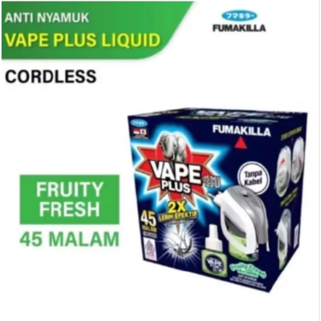 Fumakilla Vape Plus Electric Liquid Device Cordless FullSet Alat + Isi Aroma Fruity Fresh 45malam [N