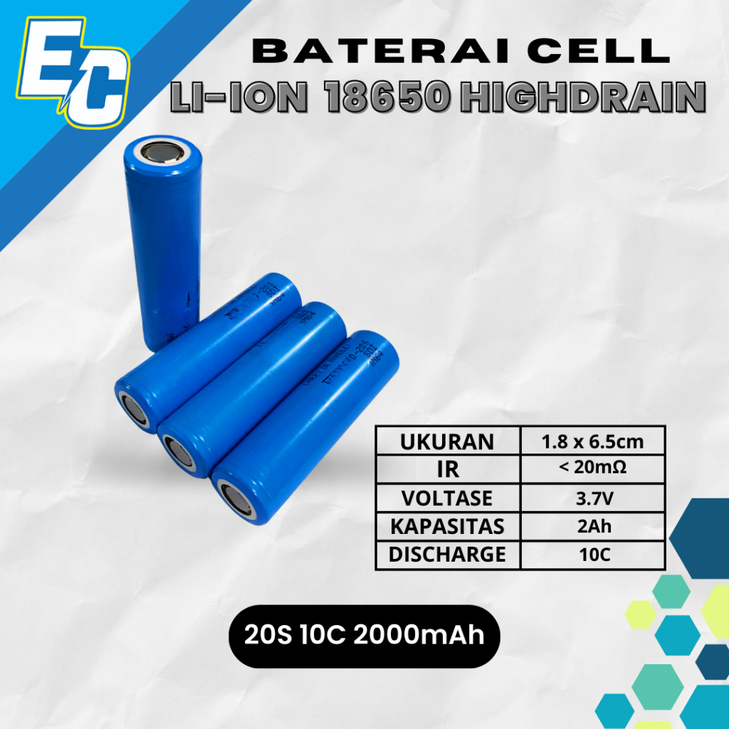 GROSIR Baterai Cell Lithium Li-ion 18650 Samsung 20S 2000mAh Highdrain 10C NEW