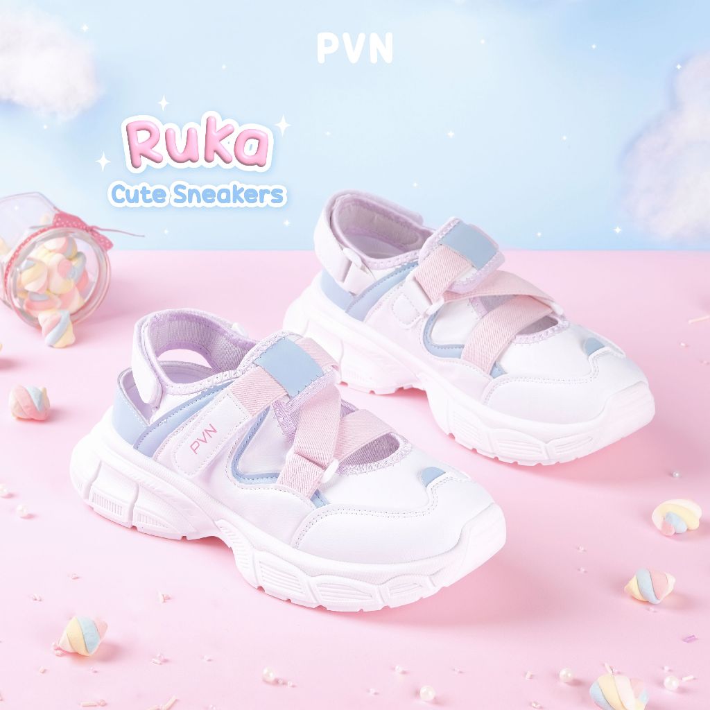 PVN Ruka Sepatu Sneakers Sepatu Casual Wanita Shoes White Pink 112