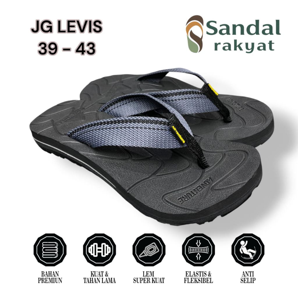 SANDAL JEPIT GUNUNG LEVIS PRIA ADVENTURE COWOK OUTDOOR JAPIT 2 WARNA KARET TIDAK LICIN TERMURAH