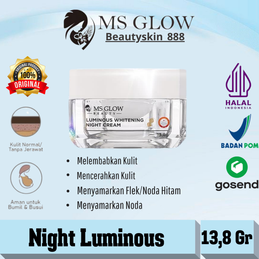Ms Glow Luminous Night Cream Mencerahkan Flek Cream Malam Ms Glow Krim Malam