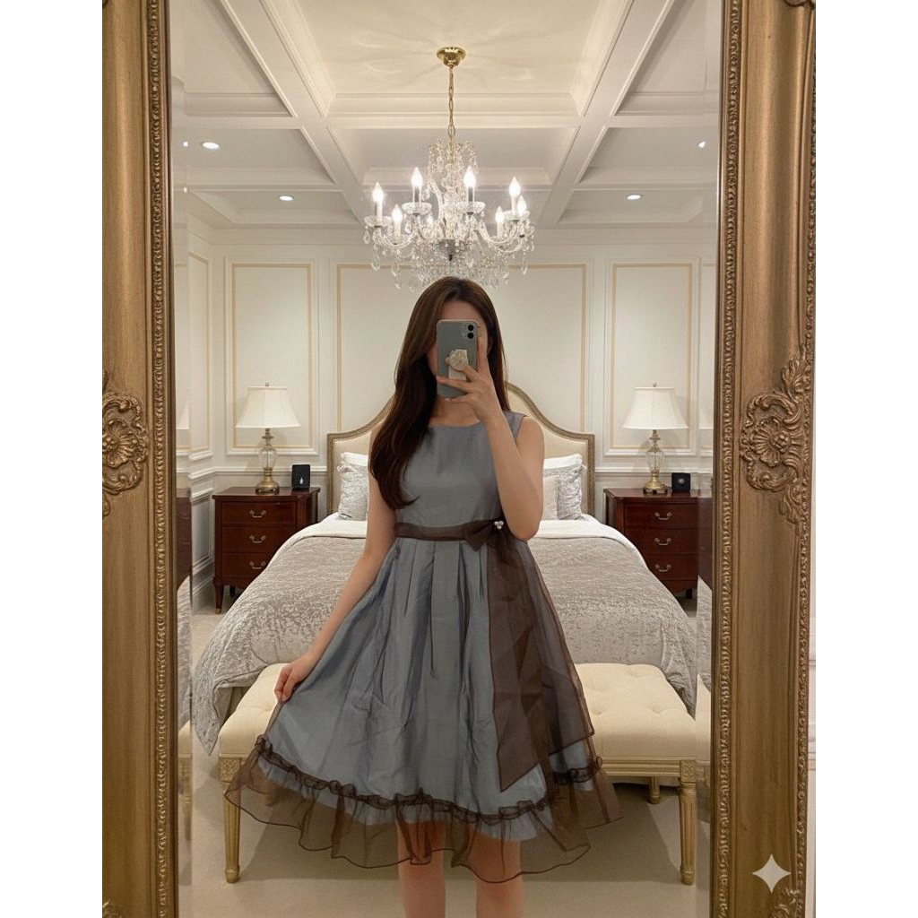 Grey Dress Pesta Organza // Gaun