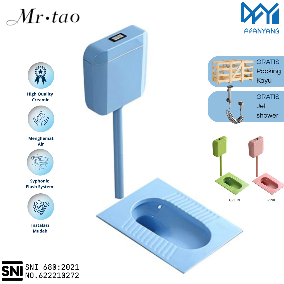 [Warna Baru] Kloset Jongkok Mr. Tao Flush Set SNI - Free Packing Kayu | Watertank Wc Jongkok Bahan K