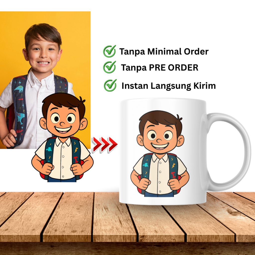 Mug Custom Foto Jadi Kartun – Cetak di Mug Keramik, Proses Cepat Tanpa Pre-Order