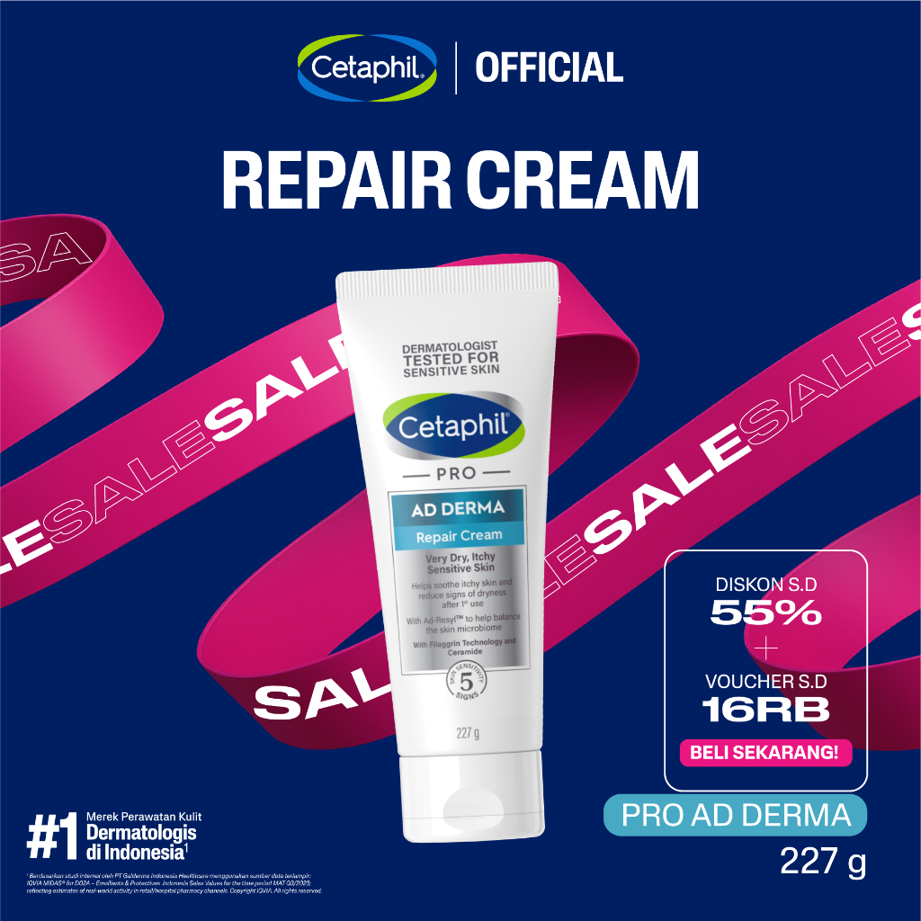 Cetaphil Pro AD Derma Repair Cream 227g dengan Ad-Resyl, Filaggrin, Ceramide dan Coloidal Oatmeal, P