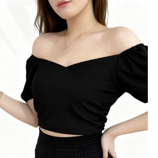 Crop Top Sabrina Off Shoulder Wanita / Baju Atasan Cewek Kekinian / Kaos Sabrina Pendek / Croptop Ri