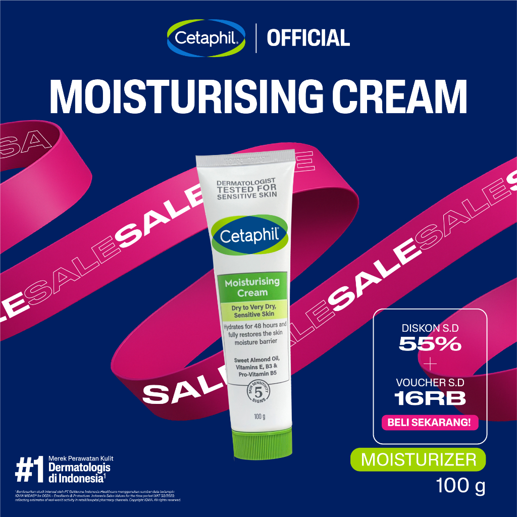Cetaphil Moisturizing Cream 100g dengan Minyak biji bunga matahari, vitamin E dan Almond Oil Pelemba