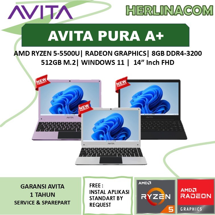AVITA PURA A+ Ryzen 5 5500 8Gb 512Gb Windows 11 14" Inch FHD