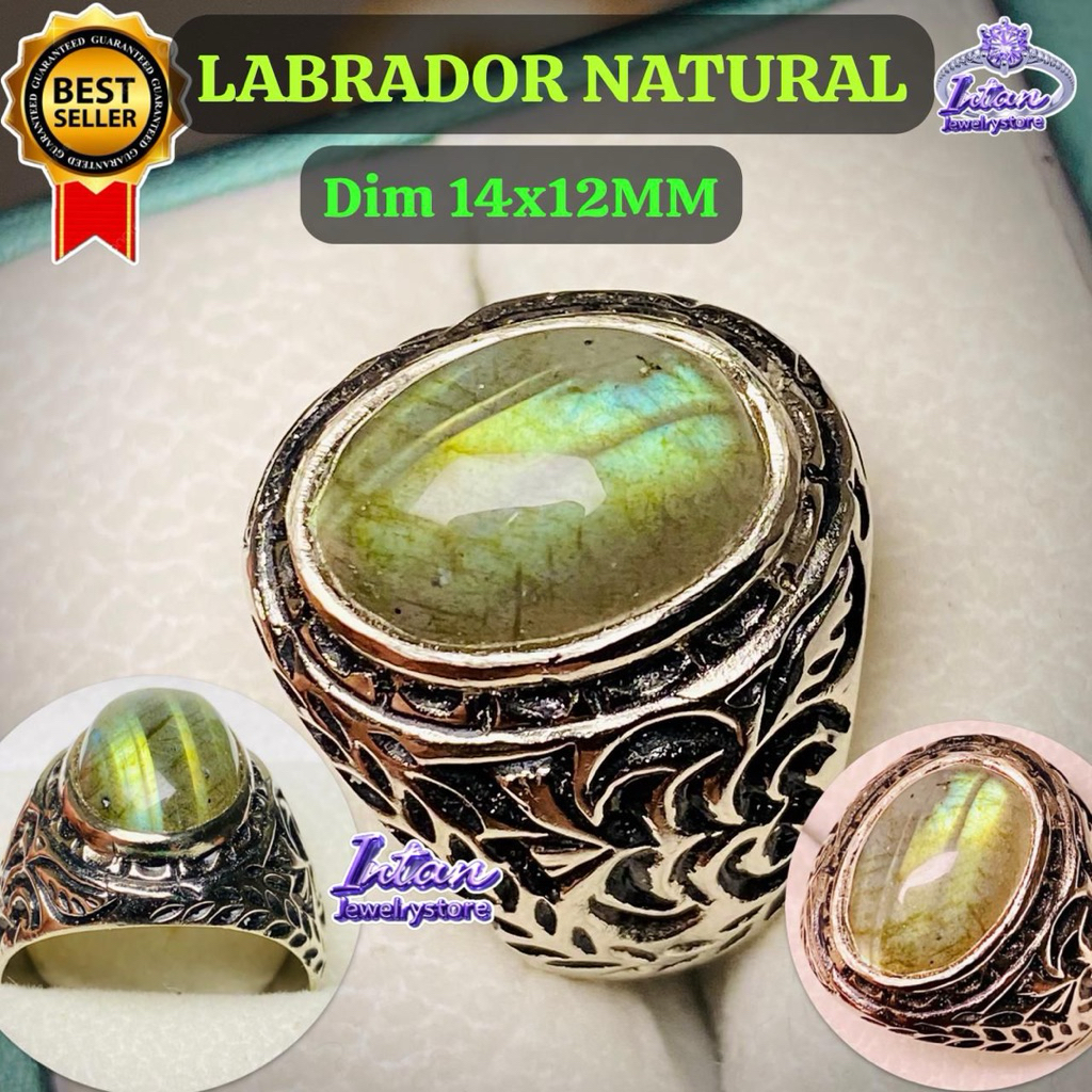CINCIN BATU AKIK LABRADOR RAINBOW NATURAL RING ALPAKA SUPER