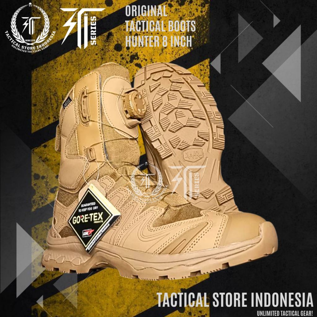 TSI SERIES ® 100% ORIGINAL Sepatu PDL Tactical WR HUNTER 8 Inch Tali Putar Cream - Sepatu Outdoor Hi