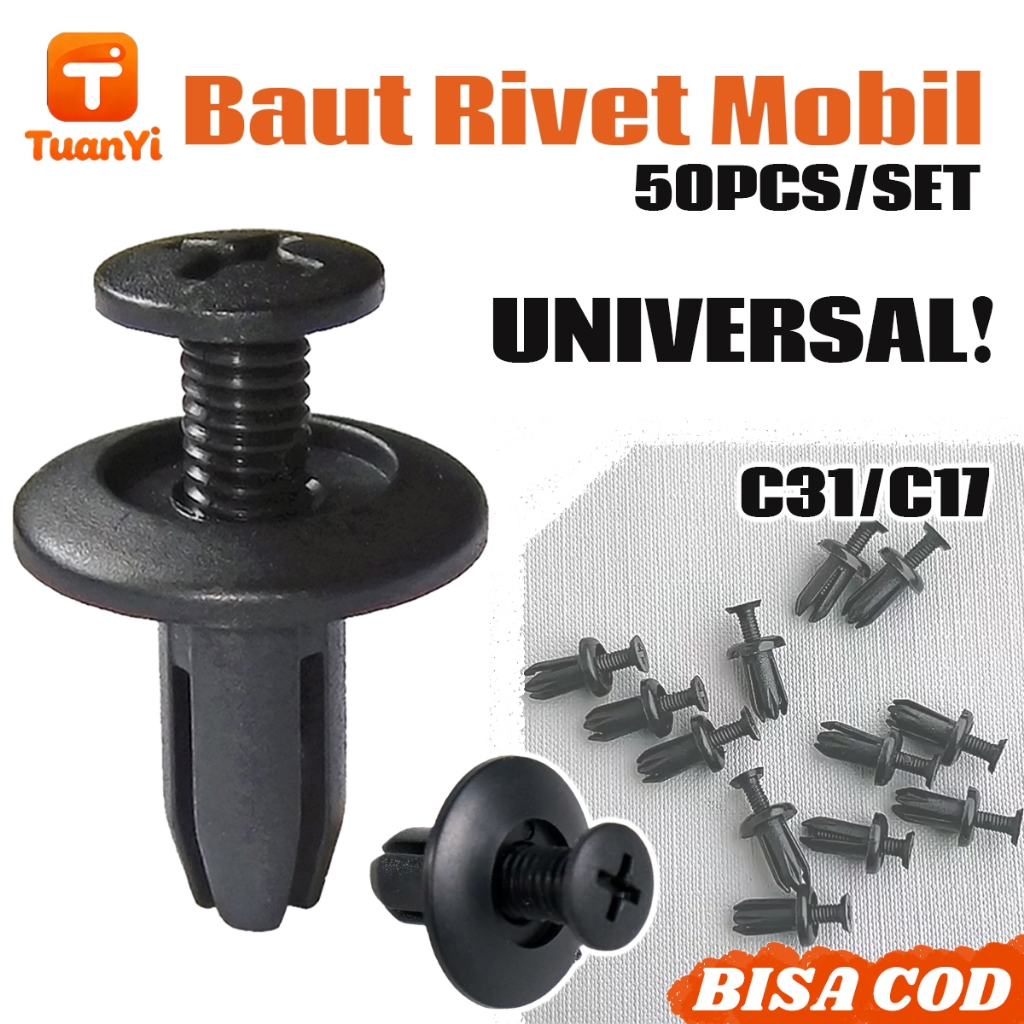 Klip kancing Baut rivet& Klip Mobil Universal | Rivet Plastik 6/5mm Tahan Lama | Kompatibel Banyak M