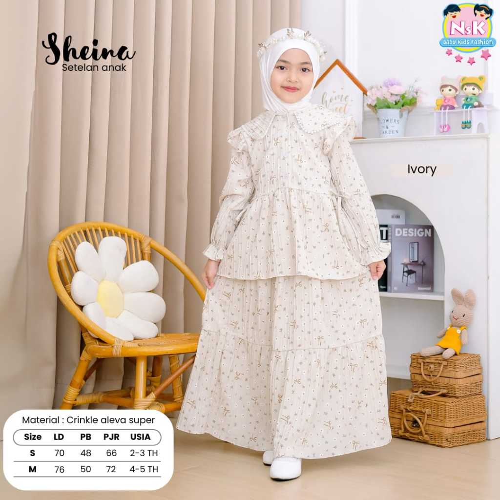 Sheina Setelan Gamis Anak Perempuan Original NsK Baby Kids Fashion Crinkle Aleva Super Premium Dress