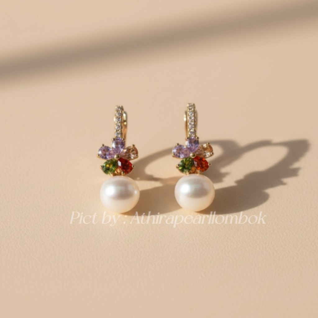 Anting Rhodium lapis emas 18k Mutiara air tawar asli lombok Bersertifikat Perhiasan Aksesoris Mutiar