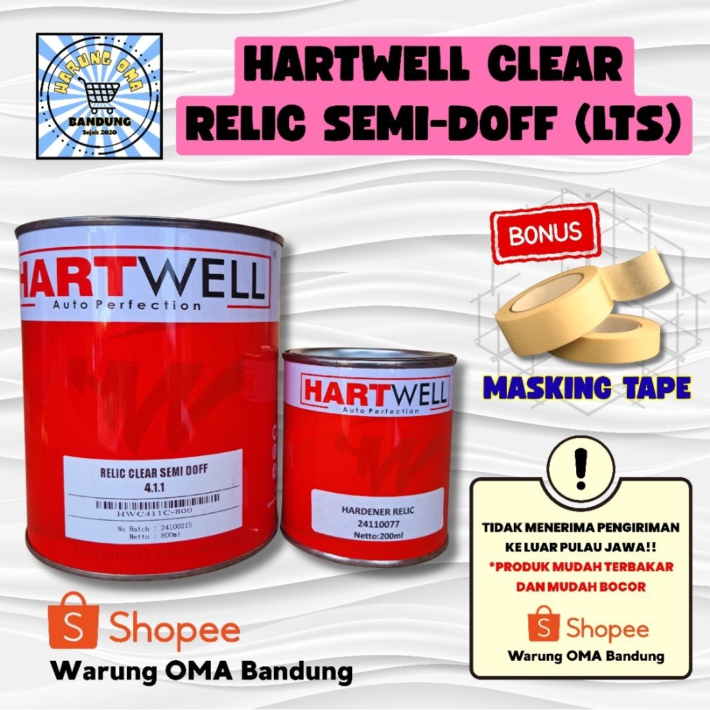 Hartwell Clear Coating Relic Semi-Doff Lts - Gratis Masking Tape - Perawatan Cat Mobil Motor