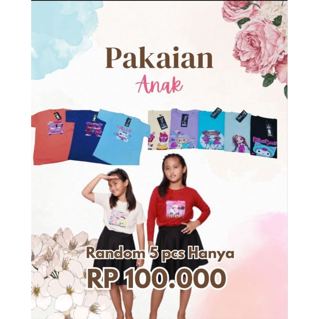 baju anak perempuan atasan per 5 pcs / 100 rb