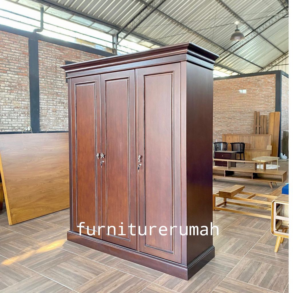 Lemari Pakaian 3 Pintu Kayu Jati, Almari Pakaian 3 Pintu Kayu Jati Minimalis