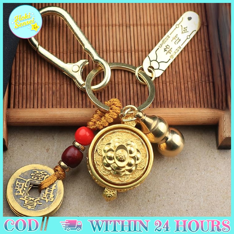 Gantungan Kunci Hoki Putar Dengan Motif Naga Harimau Ular Kuningan Klasik Untuk Tas Dan Mobil
