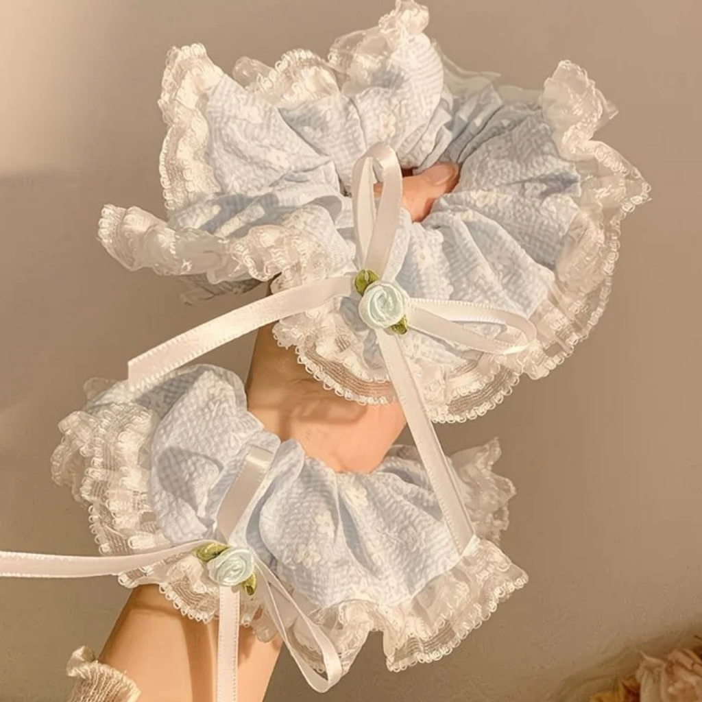 Pita Renda Biru Ikat Rambut — Korean Hair Accessories - Scrunchie Korean Aesthetic Hair Tie