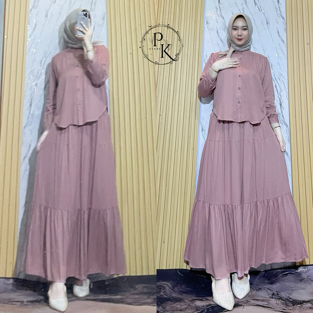 Oneset Rok Rayon Polos - Claudia Set Rok 2in Bahan Rayon Twill Premium Setelan Wanita