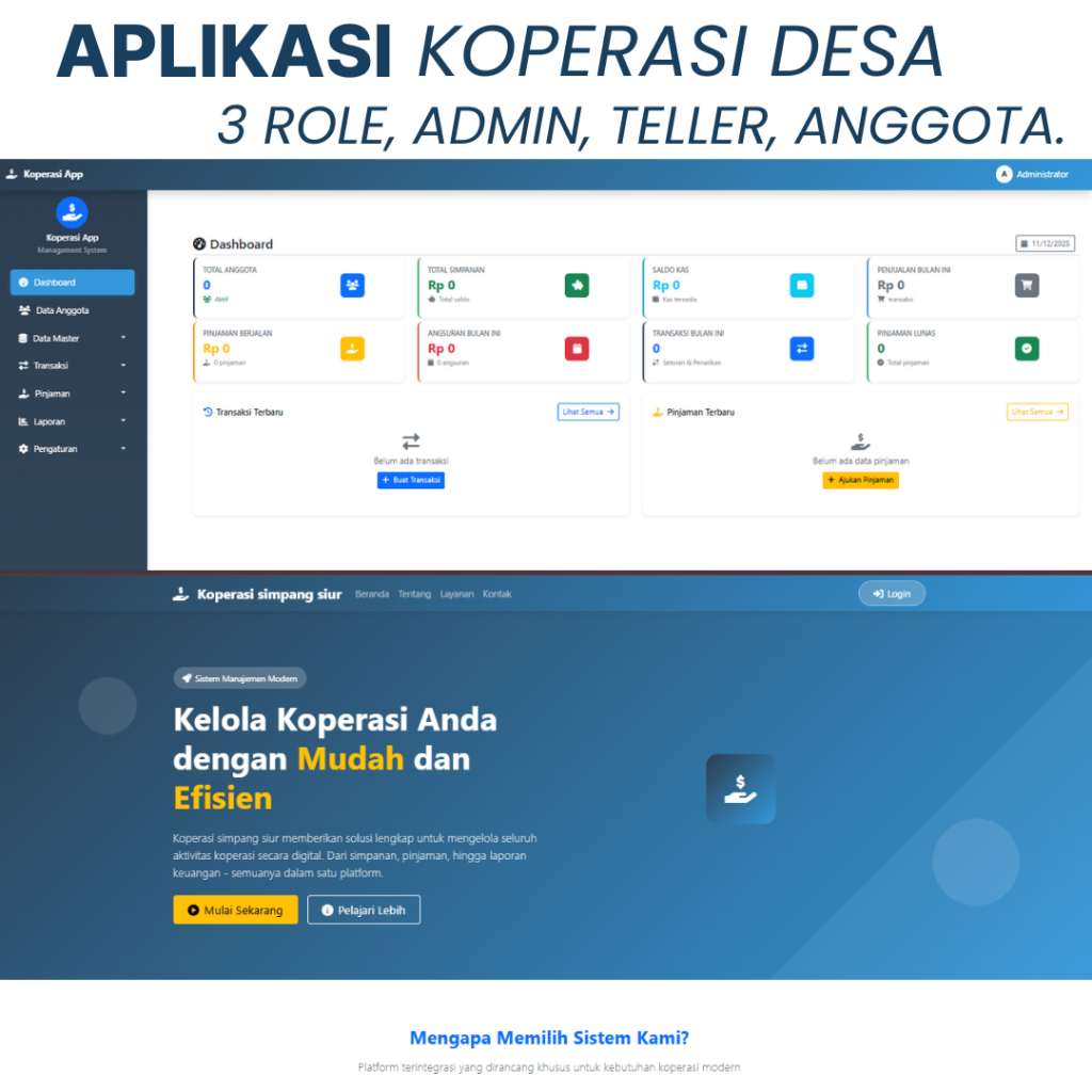 (SOURCE CODE) APLIKASI KOPERASI SIMPAN PINJAM 3 ROLE ADMIN, TELLER, ANGGOTA