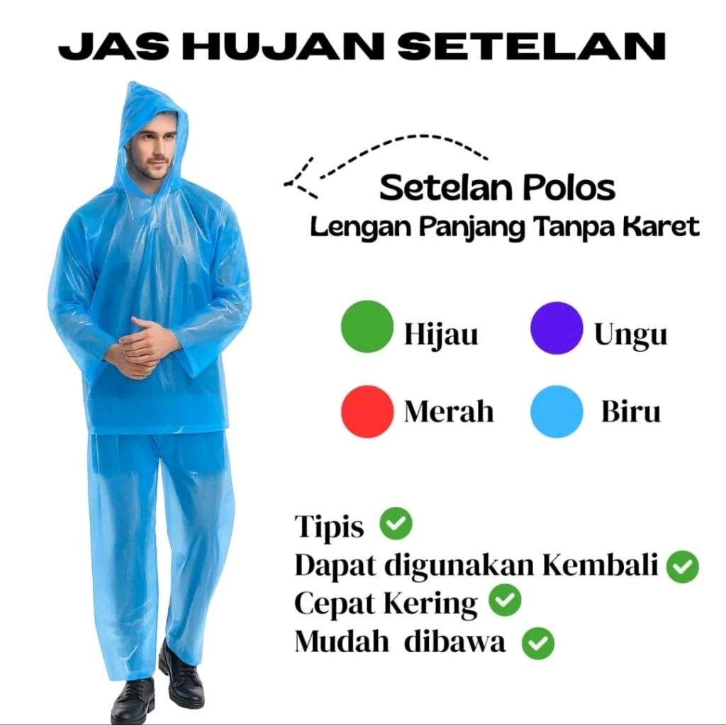 Jas Hujan Plastik Tebal HDPE spec bambu model setelan dan ponco