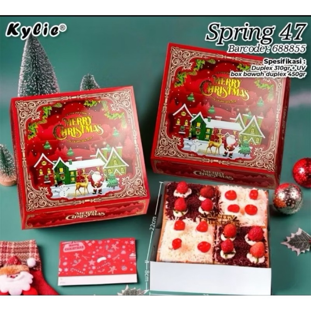 Christmas Box Natal 22x22 x8cm Box Natal Kue bOlu Box Natal Kue Lapis Box Natal Brownies Kotak kue N