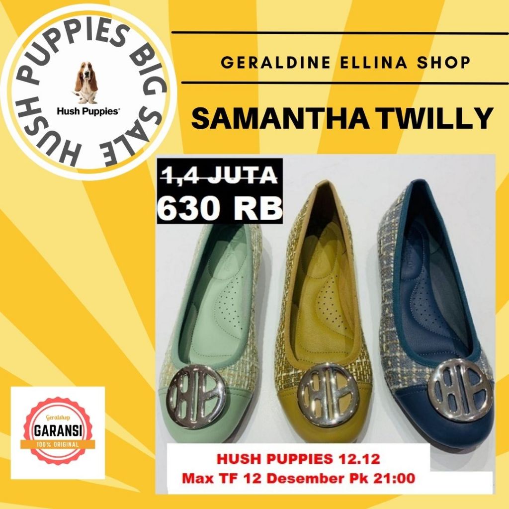 Sepatu flat shoes Hush Puppies Wanita original SALE seri SAMANTHA TWILLY
