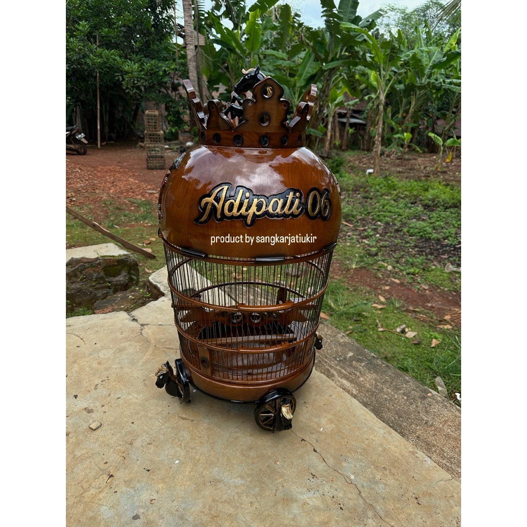Sangkar Perkutut Mahkota Kuda Custome Nama Kayu Jati Jeruji Fiber