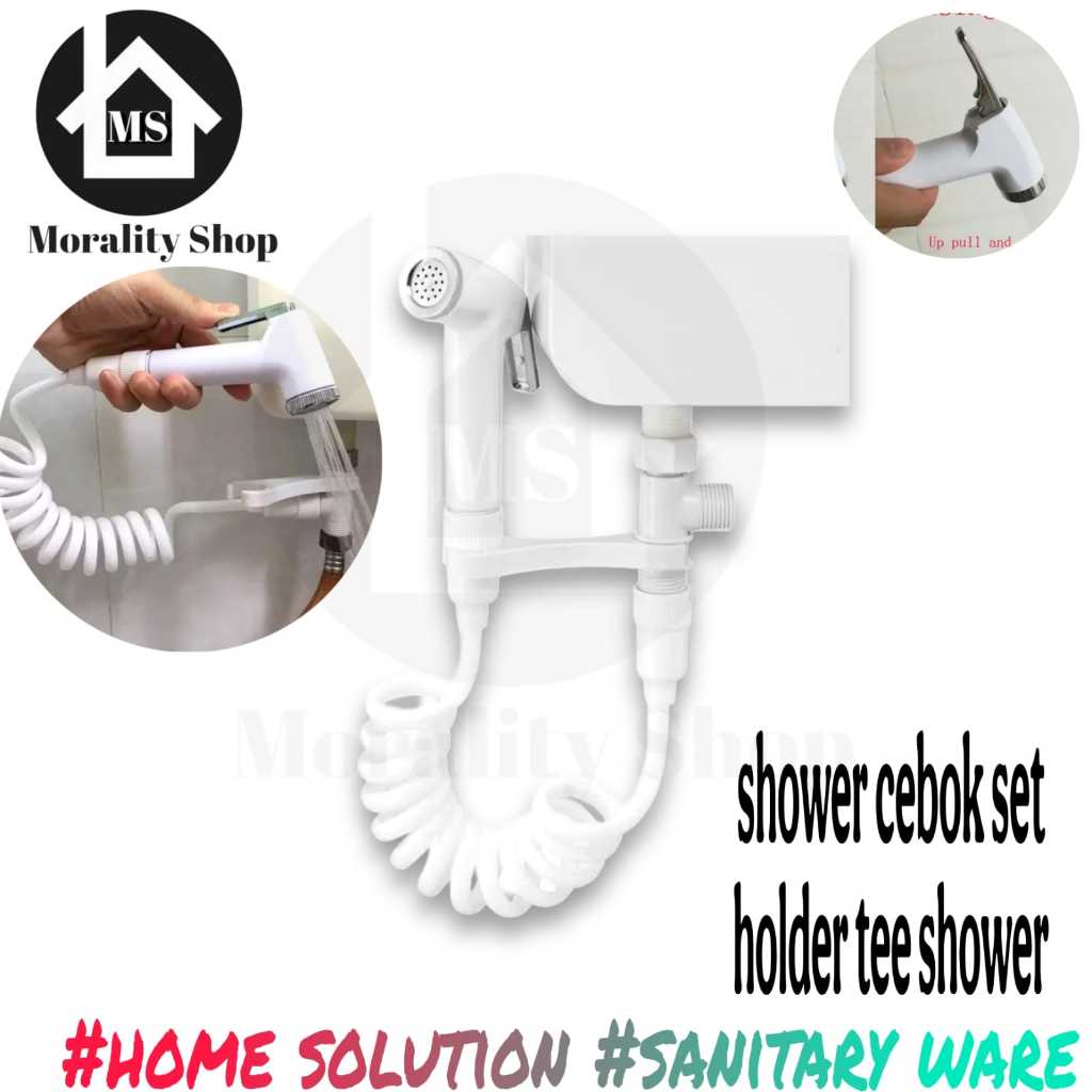 shower cebok kloset set JTset / jet shower bidet putih + holder tee shower tanpa bobok tembok
