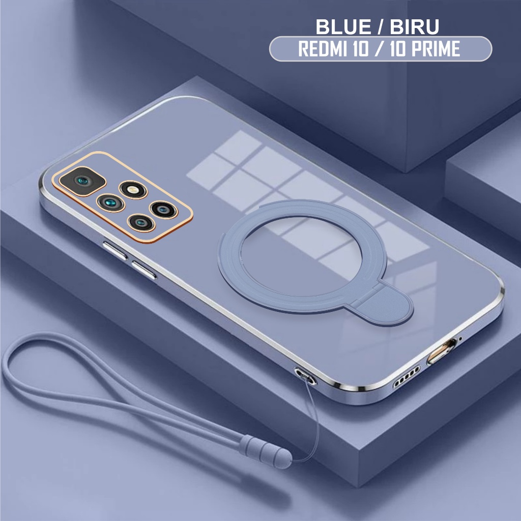 Soft Case Xiaomi Redmi 10 / 10 Prime Luxury CaseRing Plating Holder Magnetic Free Tali Lanyard