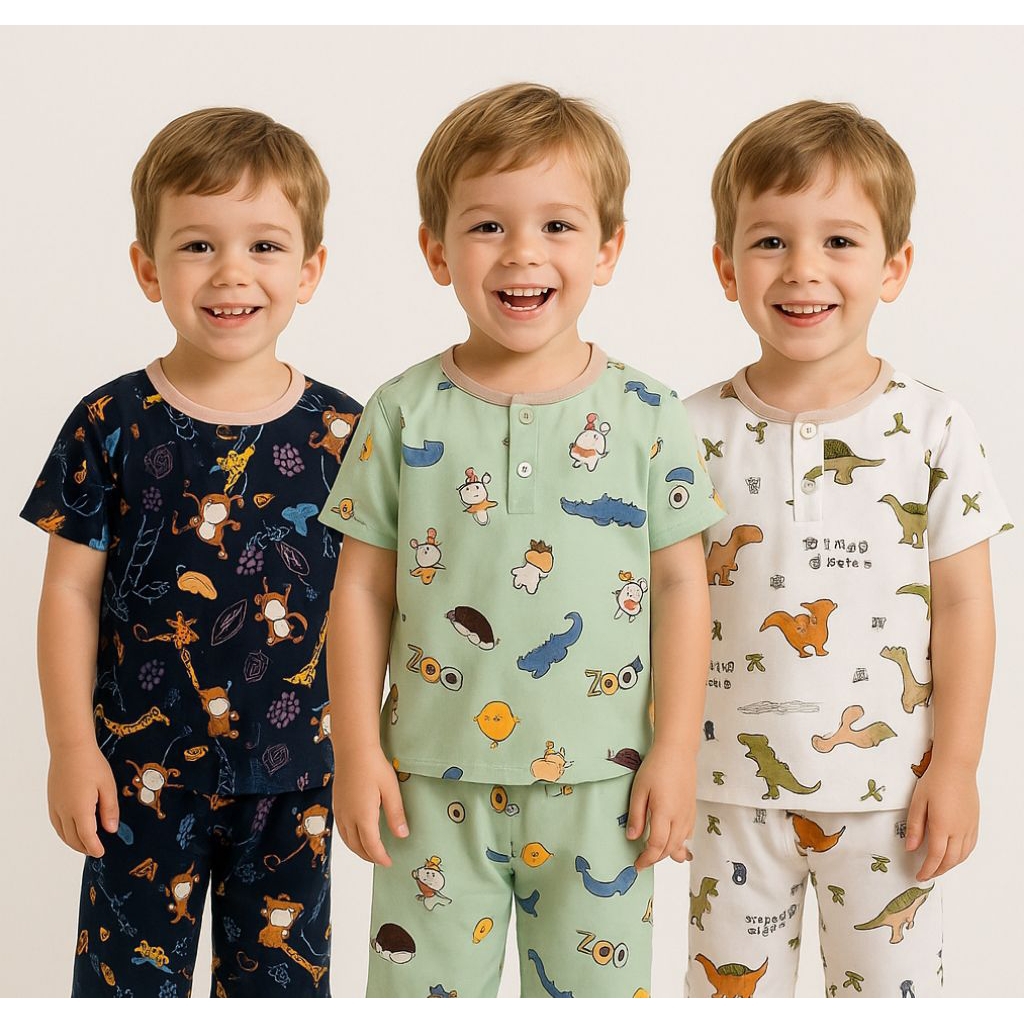 Jimbo Kids 3 Stel Baju Tidur Anak Laki-laki Piyama Anak Laki-laki Usia 0-6 Tahun Bahan Katun Rayon