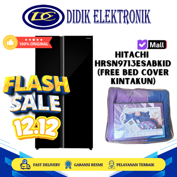 HITACHI HRSN9713ESABKID KULKAS  Side by Side Quick Freeze, Kompresor Inverter 656L