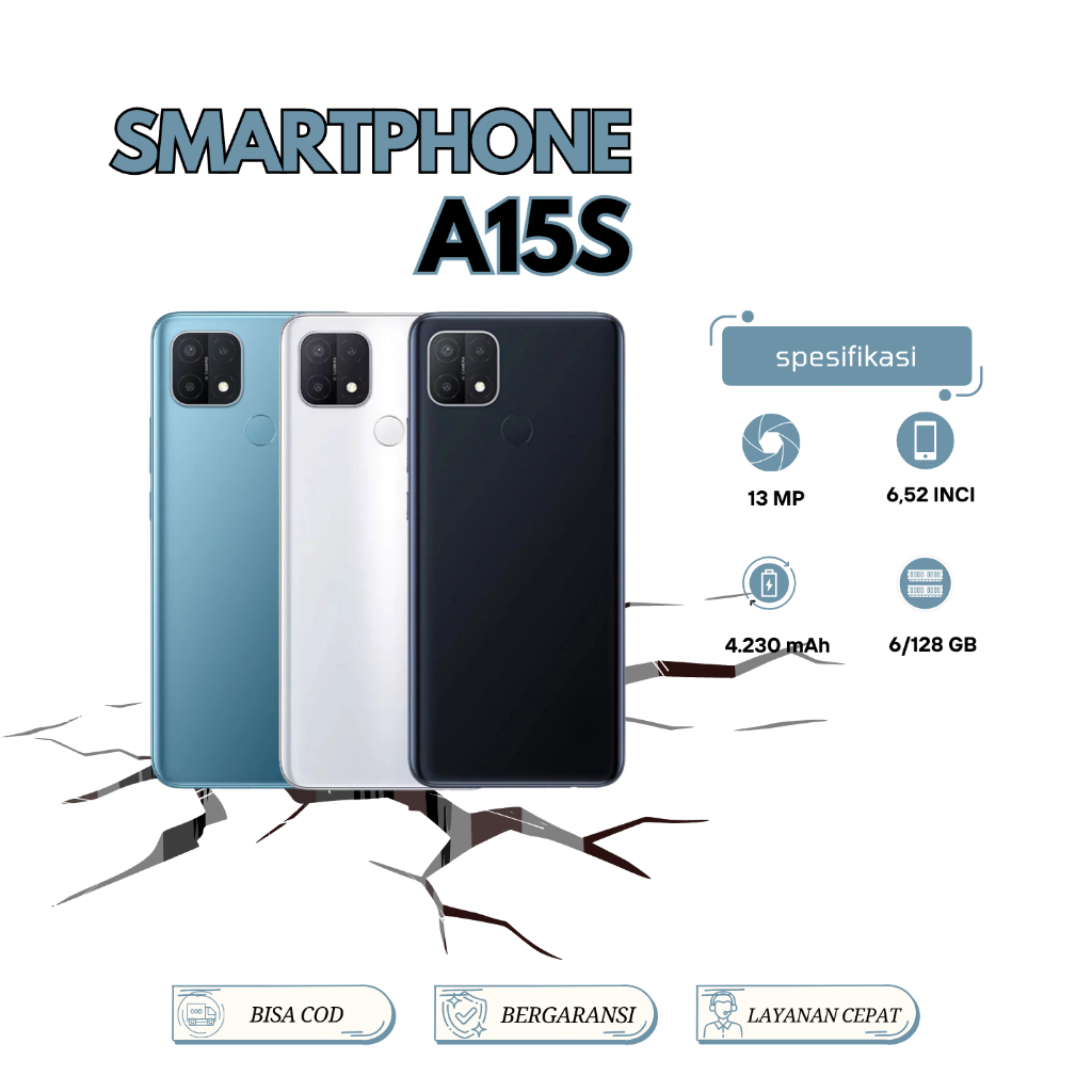 HP OPPO A15S RAM 6/128 GB KAMERA 13MP LAYAR 6.52 INCI ORIGINAL GARANSI 1 TAHUN