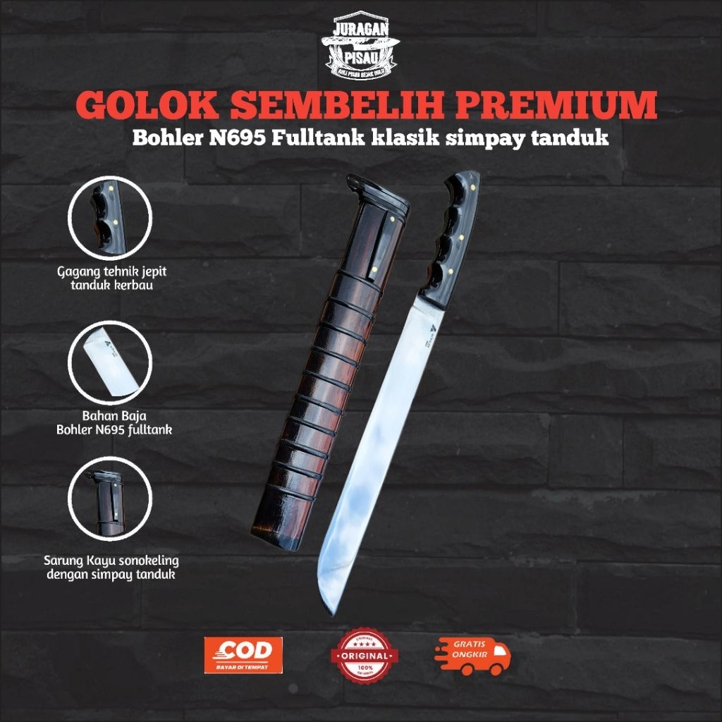 JURAGAN PISAU TJIBATOE | Golok baja bohler n695 sembelih fulltang klasik