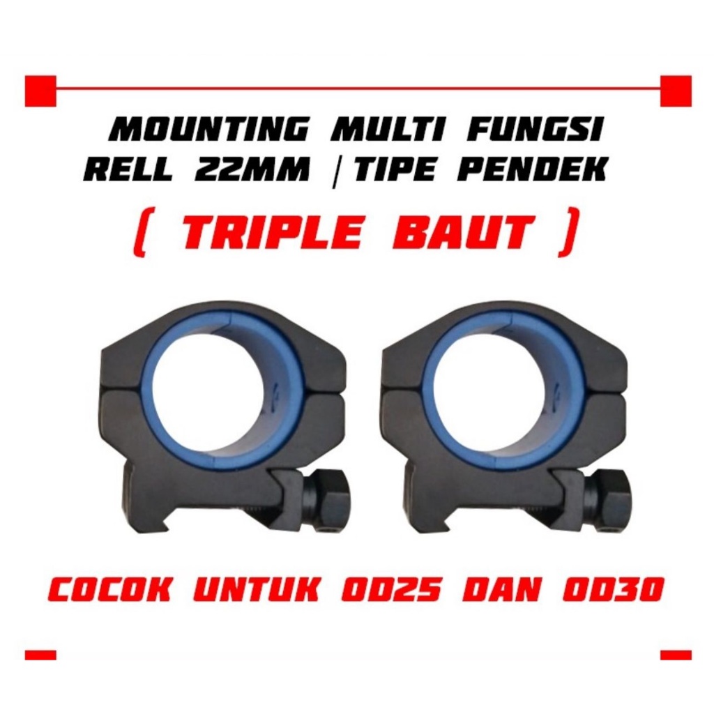 Mounting Teleskop Pendek Triple Baut Rel 22